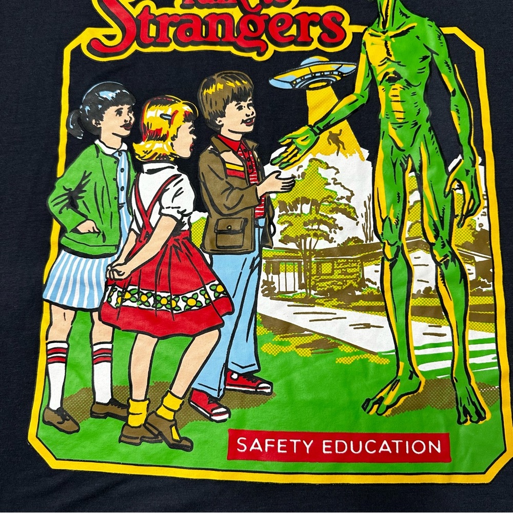 Romwe Don’t Talk To Strangers Alien Graphic 1/4 Sleeve T-Shirt Black Unisex S - Picture 5 of 9